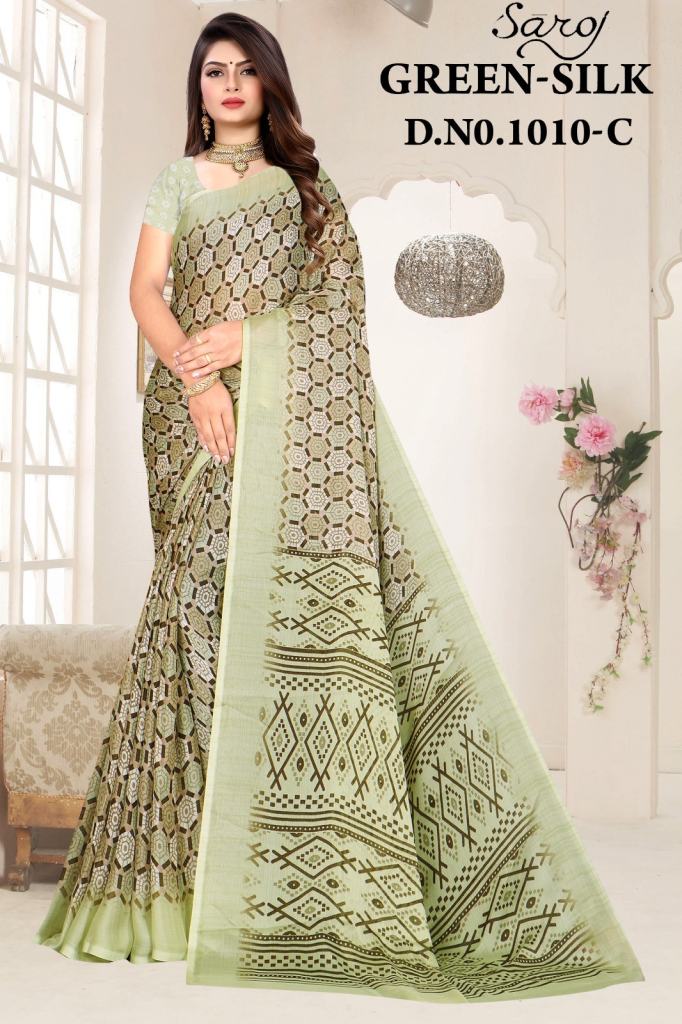 Saroj Green Silk 10 Fancy Chiffon Printed Saree Collection