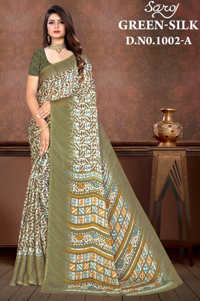 Saroj Green Silk 2 Daily Wear Printed Chiffon Saree Collection