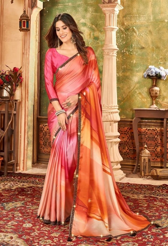 Saroj Gucci Stylish Satin Georgette Digital Printed Saree Collection