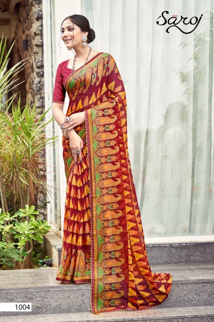 Saroj Jalwaa Fancy Wear Chiffon Brasso Printed Saree Collection