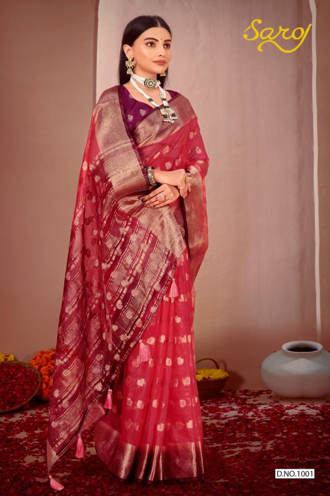 Saroj Jharna Vol 4 Party Wear Organza Heavy Rich Pallu Saree Collection