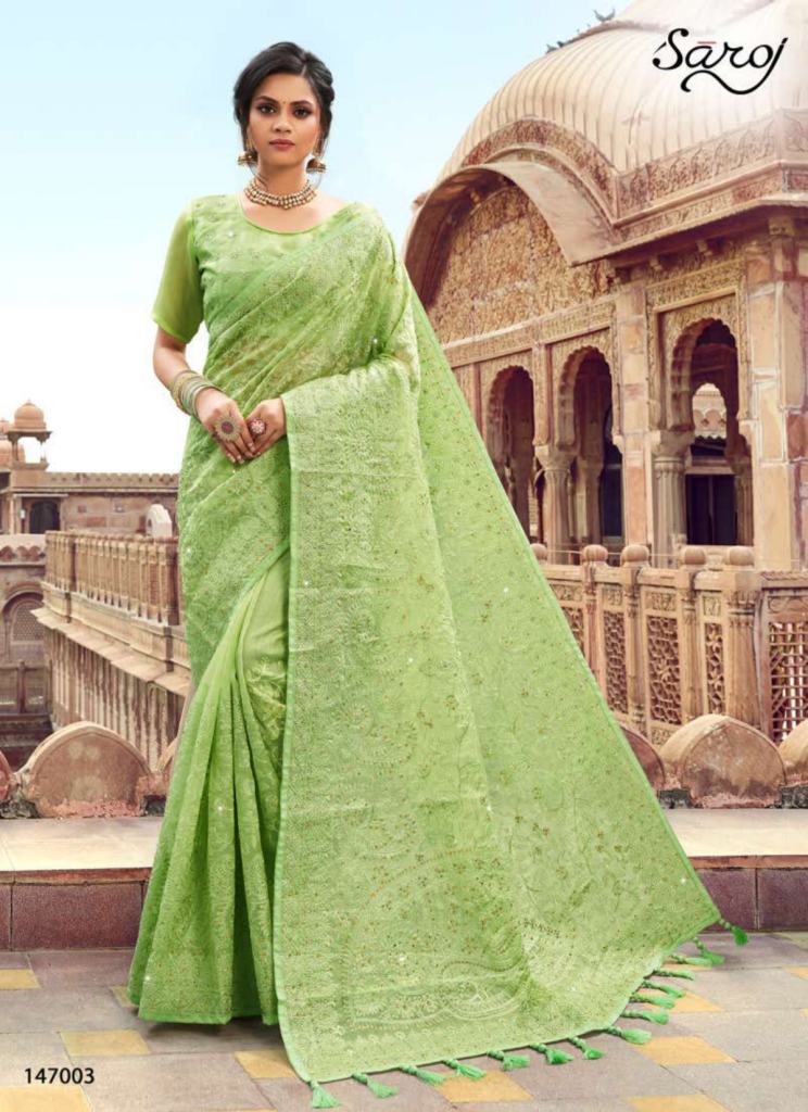 Saroj Mira Party Wear Heavy Embroidery Organza Sarees