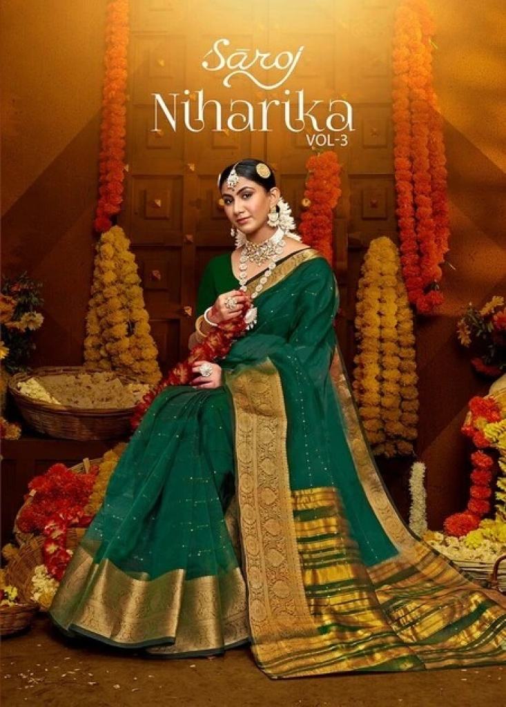 Saroj Niharika Vol 3 Soft Organza Festival Wear Saree Collection