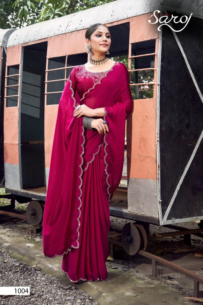 Saroj Sandal Wood Party Wear Satin Chiffon Saree Collection