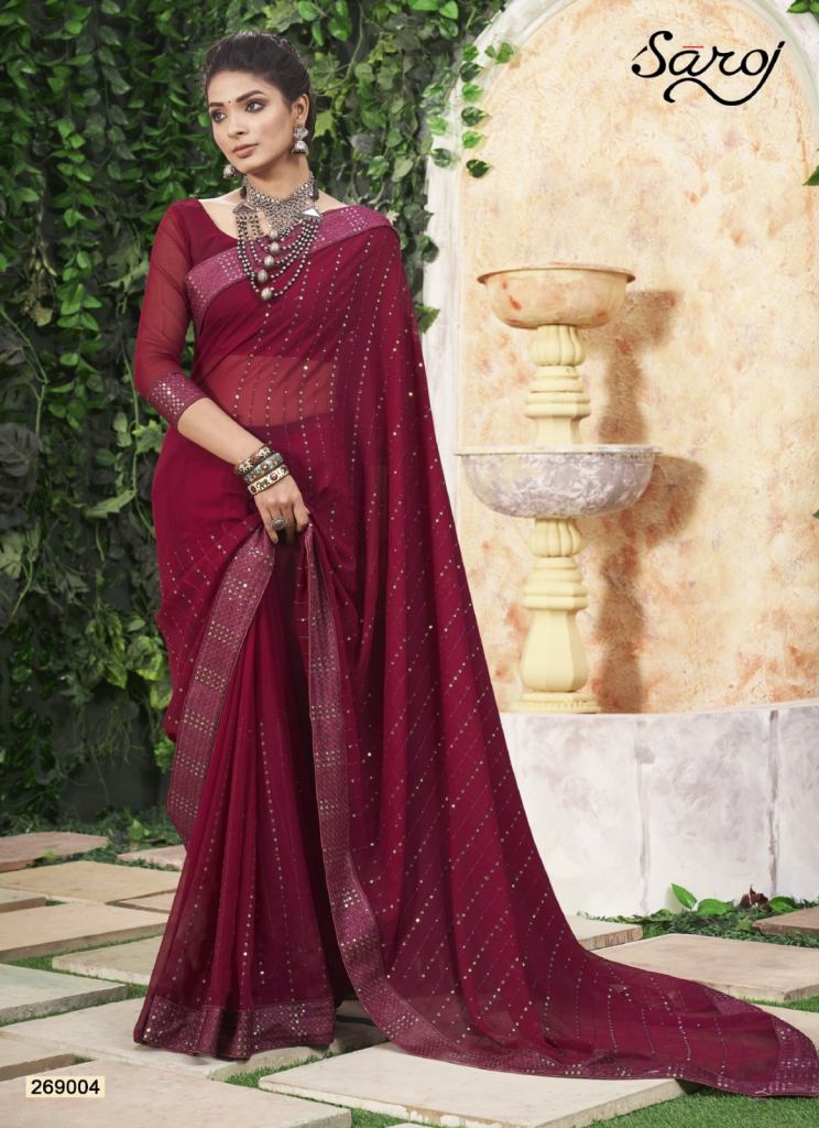 Saroj Shinning Star Sequence Work Georgette Saree collection 