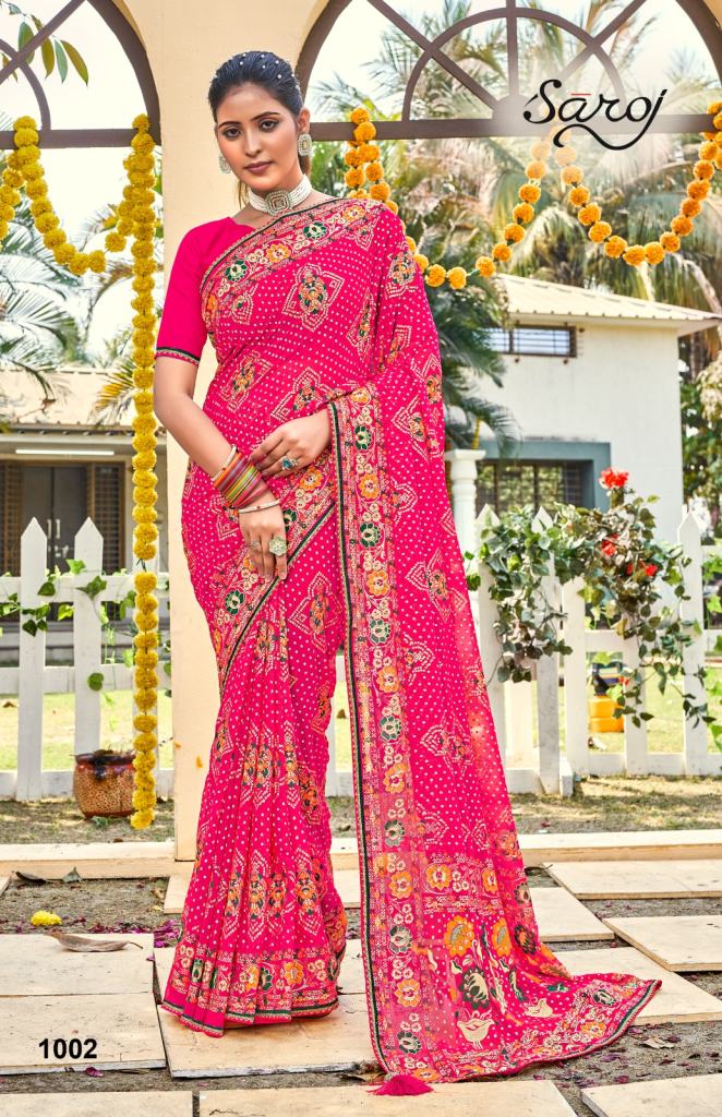 Saroj Sindoor Exclusive Georgette Printed Foil Work Saree Collection