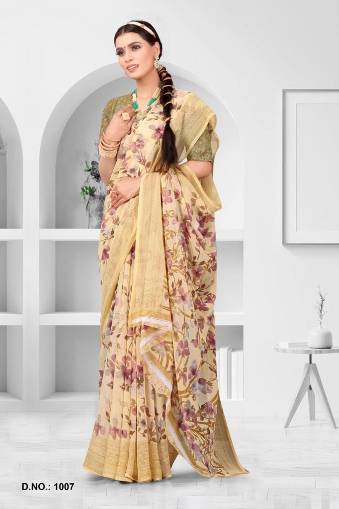 Ruby Floral & Foil Print Georgette Printed Saree With Fancy Border And –  paanericlothing