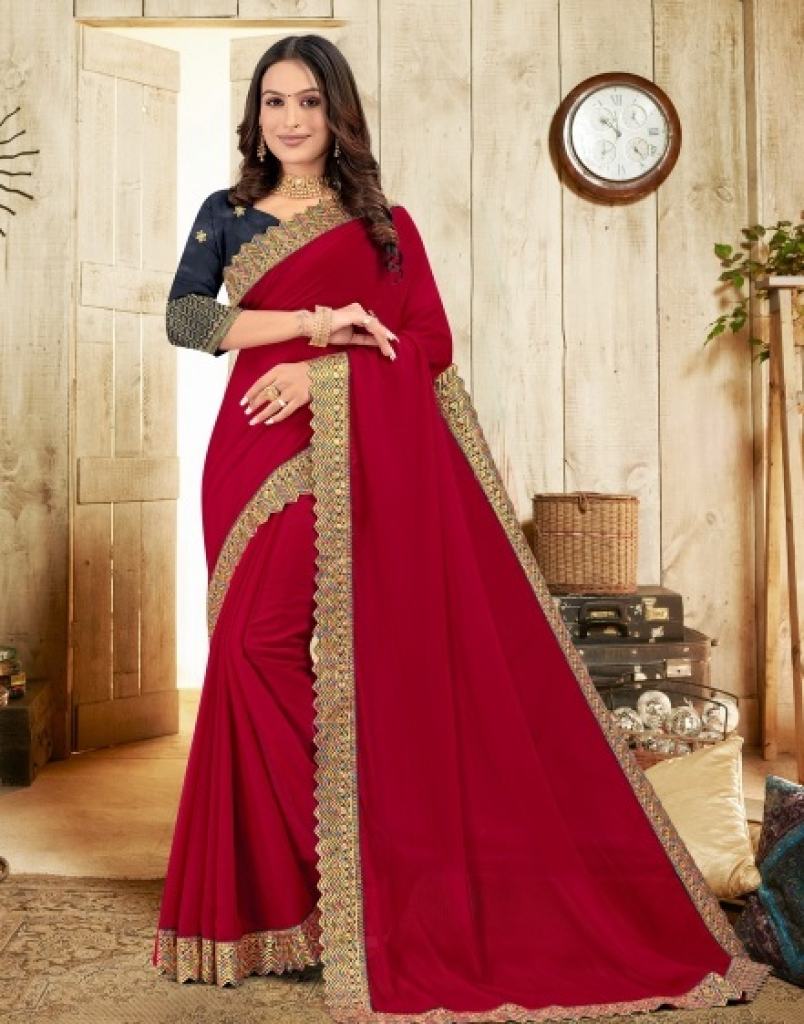 Saroj Tanuja Party Wear Vichitra Silk Embroidery Border Saree