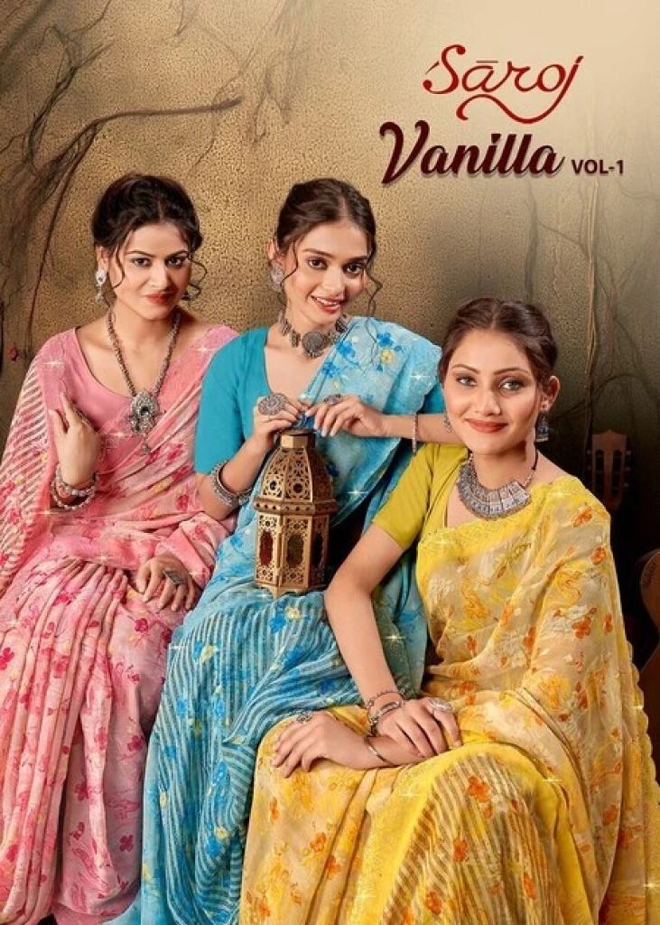 Saroj Vanilla Vol 1 Georgette Floral Printed Regular Wear Saree Collection 