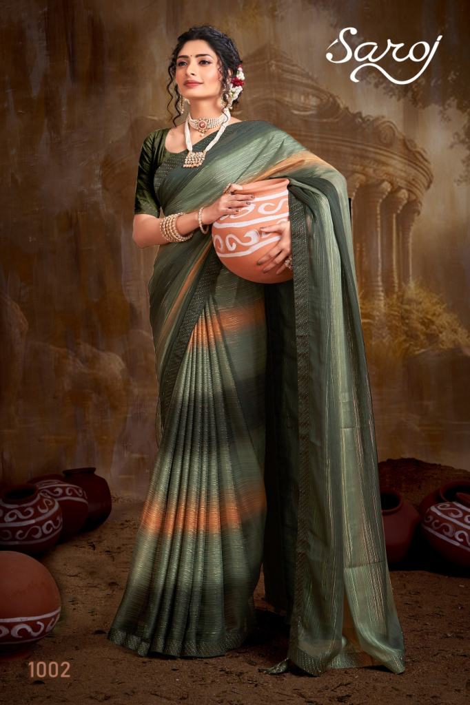 Saroj Wonderful Heavy Embroidery Fancy Wear Swarovski  Saree Collection.