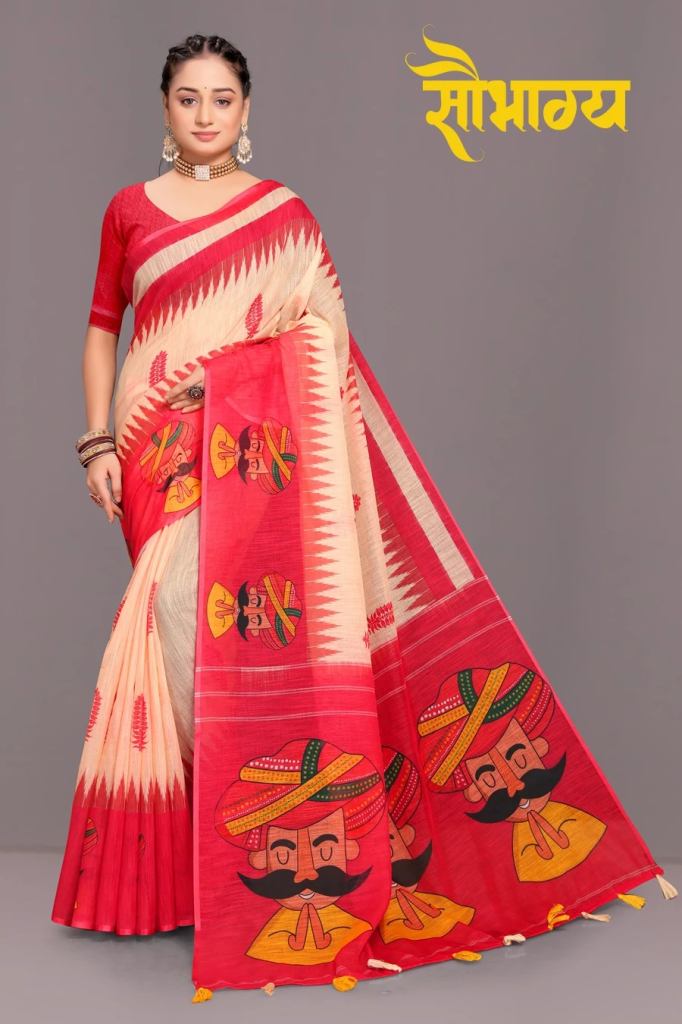 Saubhagya Pure Linen Woven Fancy Tassels Sarees