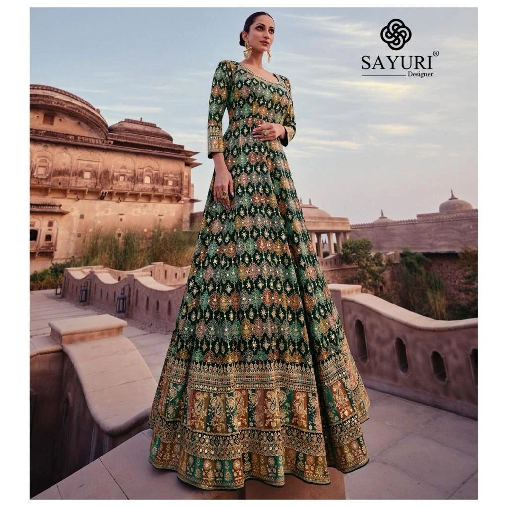 Buy PRESENTING NEW FANCY BANDHANI DESIGNE DIGITAL PRINT LOOK BEAUTIFUL GOWN  at INR 750 online from Suit House Designer gown : kh-1054