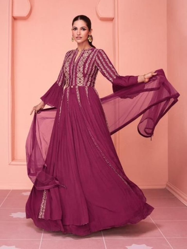 Sayuri Kiara Chinon Silk Designer Real Georgette  Exclusive Embroidery Gown Collection