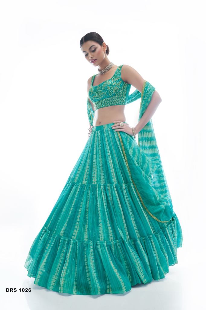 Sea Green Jacquard beautiful  Hand work Exclusive Lehenga  