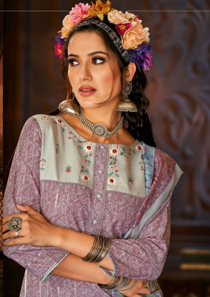 Mauve Qaifa Organic Cotton Straight Chikankari Kurti