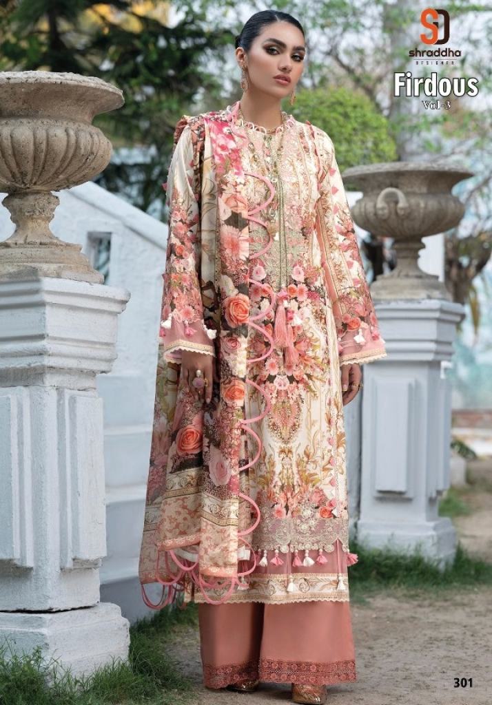 Shraddha Firdous vol  3 Lawn Cotton Embroidery Pakistani Salwar Suits