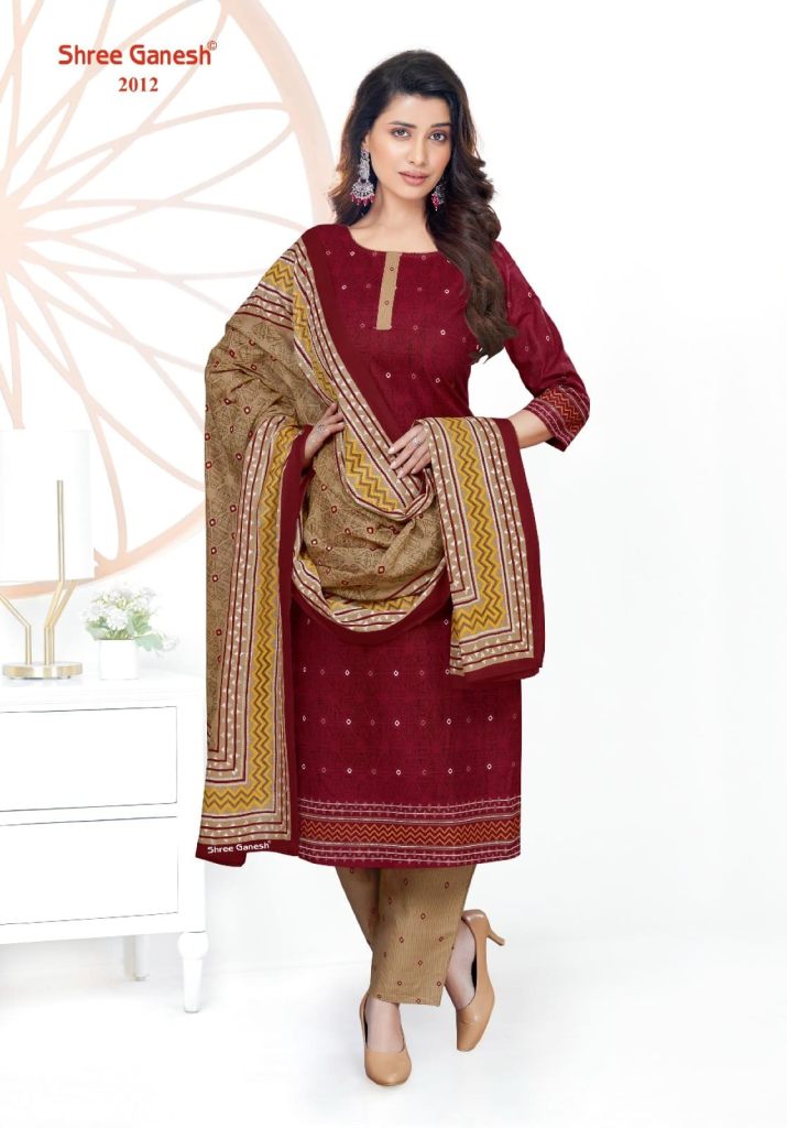Ganpati Bandhani 1 Printed Cotton Regular Wear Designer Dress Material  Collection - The Ethnic World