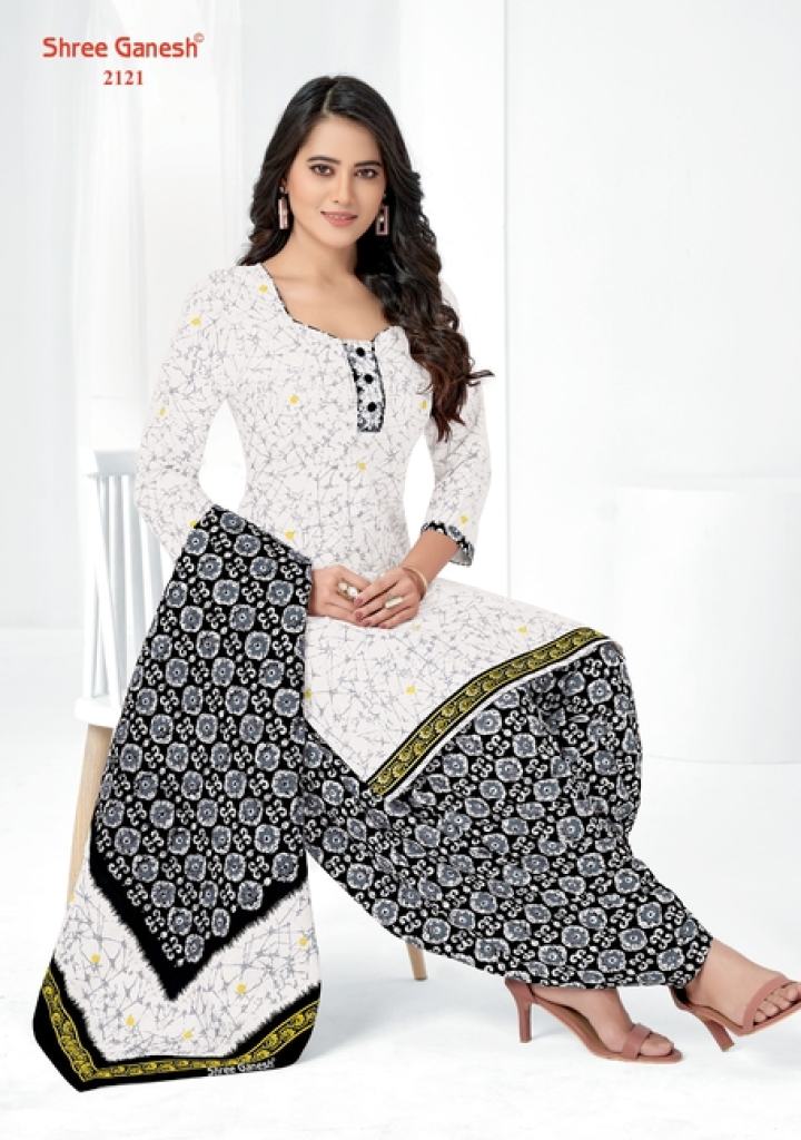 Shree Ganesh White And Black Cotton Dress Material Collection