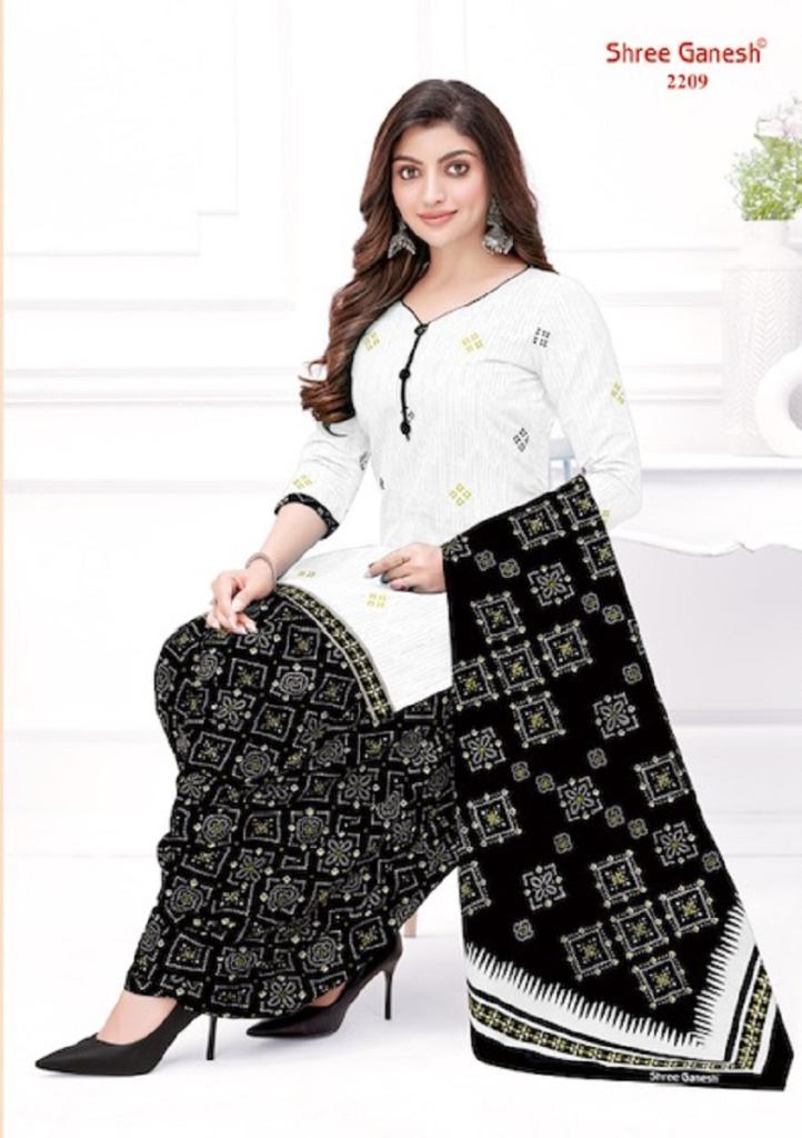 Shree Ganesh White And Black Vol 2 Casual Wear Cotton Printed Dress Materials