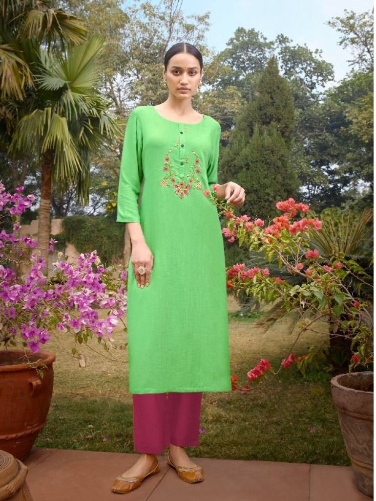 Dark-green plain cotton long-kurtis - siyani - 3093913