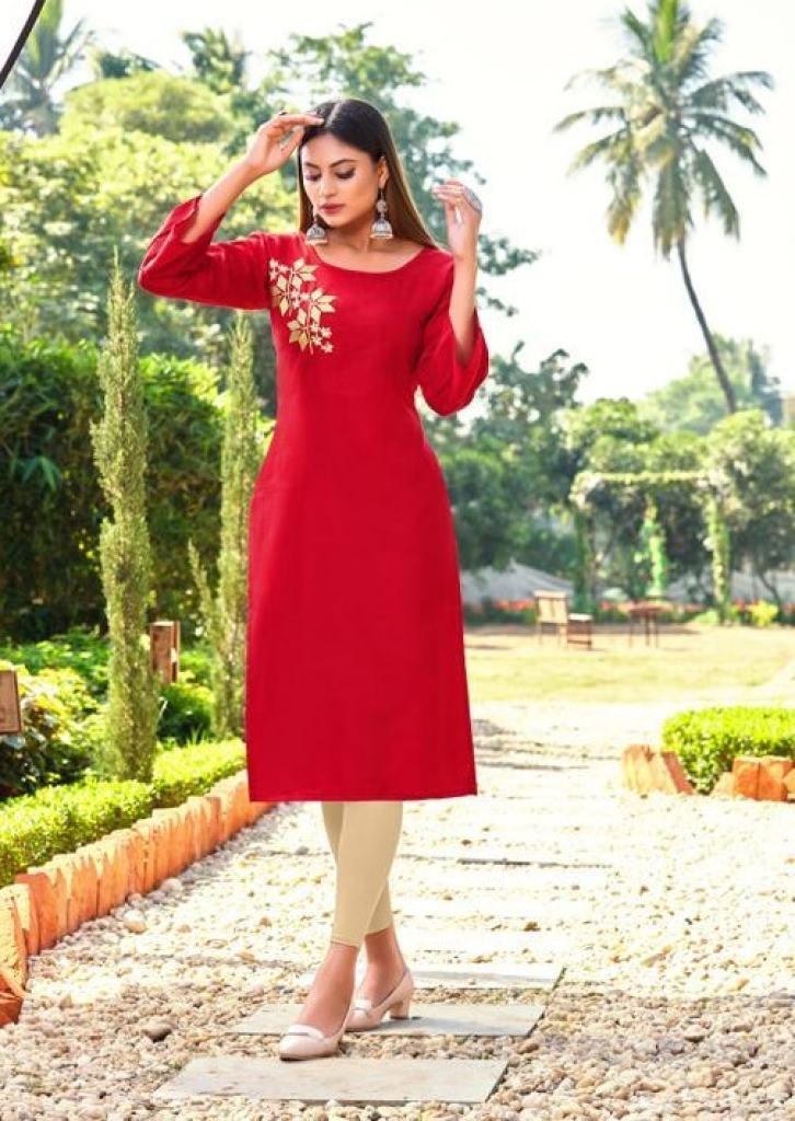 Shubh nx Dinner Rooby Slub with Embroidery kurtis 