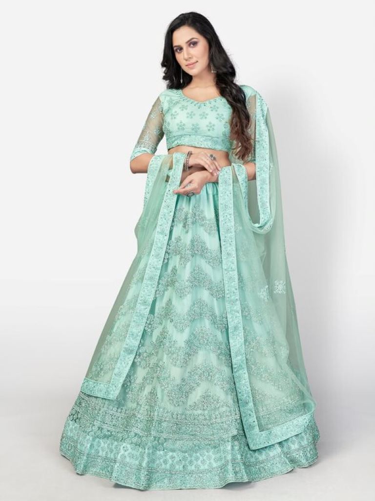 Sky Blue 1096 Embroidered Net Semi Stitched Lehenga choli collection