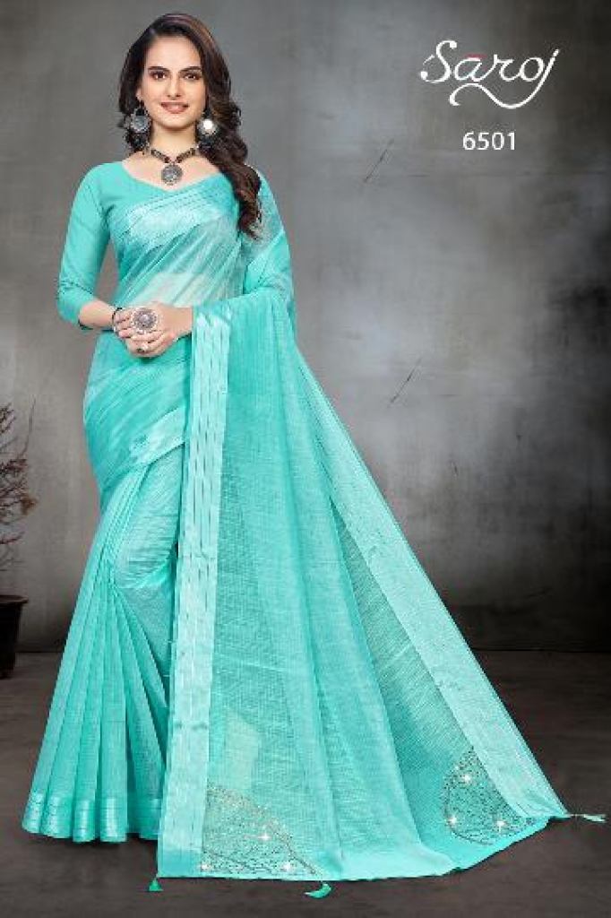 Sky Blue Cotton Saree Single Available Wholesale In Surat