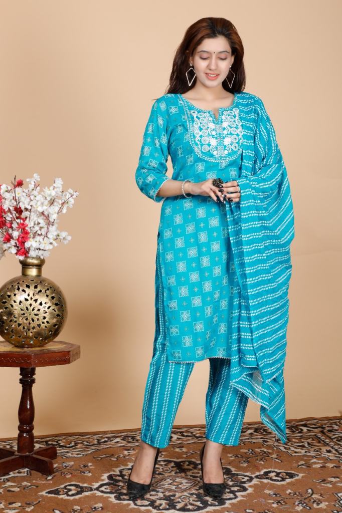 Sky Blue  cotton printed designer Ready Made  Kurtis 