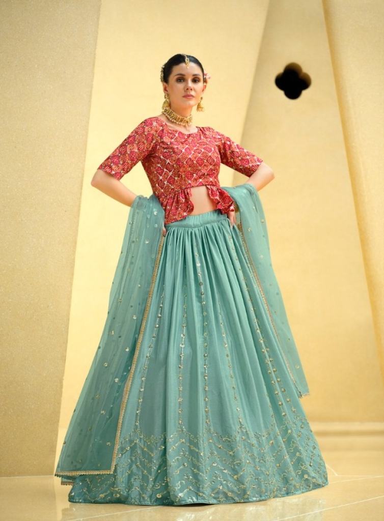 Sky  Exclusive Embroidered Stitched Crop-top Style Lehenga Choli Collection 