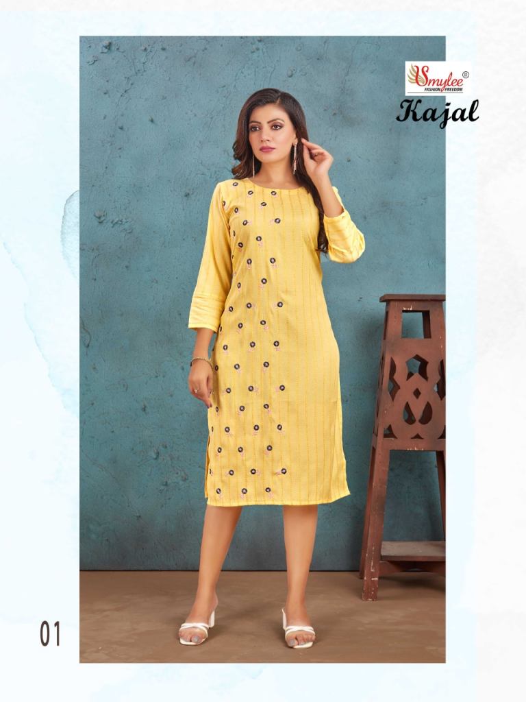 Smylee Kajal  Bombay lining Rayon Embroidery Designer Daily Wear Kurtis  Collection