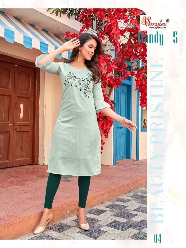 Smylee Mandy Vol 5 Catalog Daily Wear Silk Handwork Kurtis 