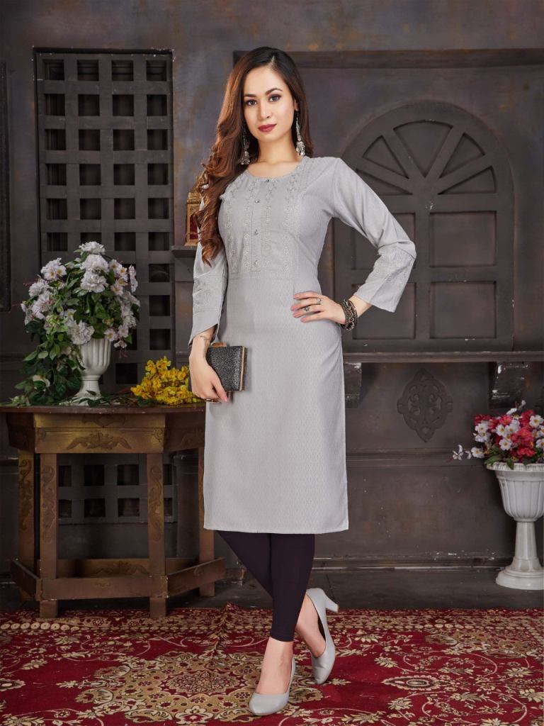 Smylee Manvi Heavy Rayon Embroidery Designer Straight Cut Kurti