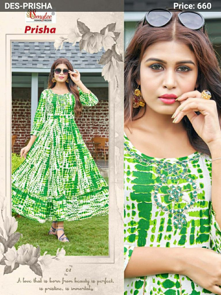 Smylee  Prisha Rayon Print  Anarkali Kurtis Wholesale 