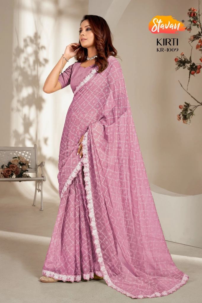 Stavan Kirti Pure Chiffon With Cut Work Sarees