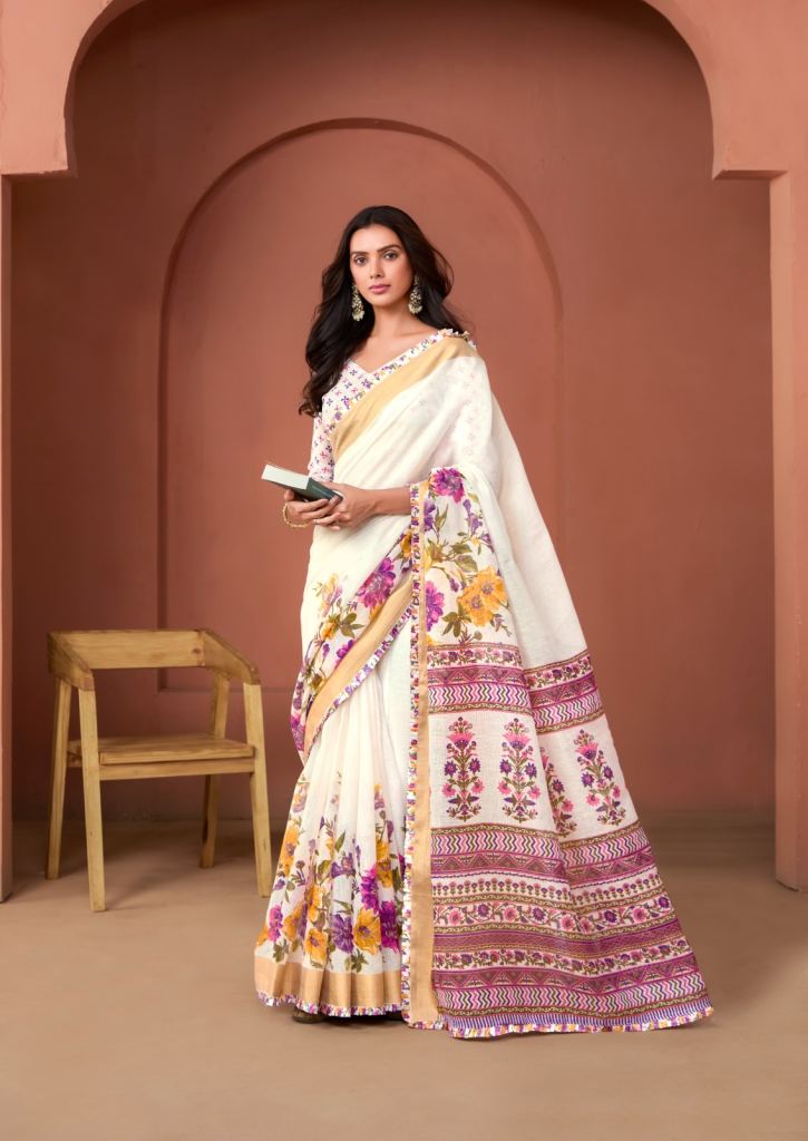 Stavan Vellai Handloom Linen Fancy Saree