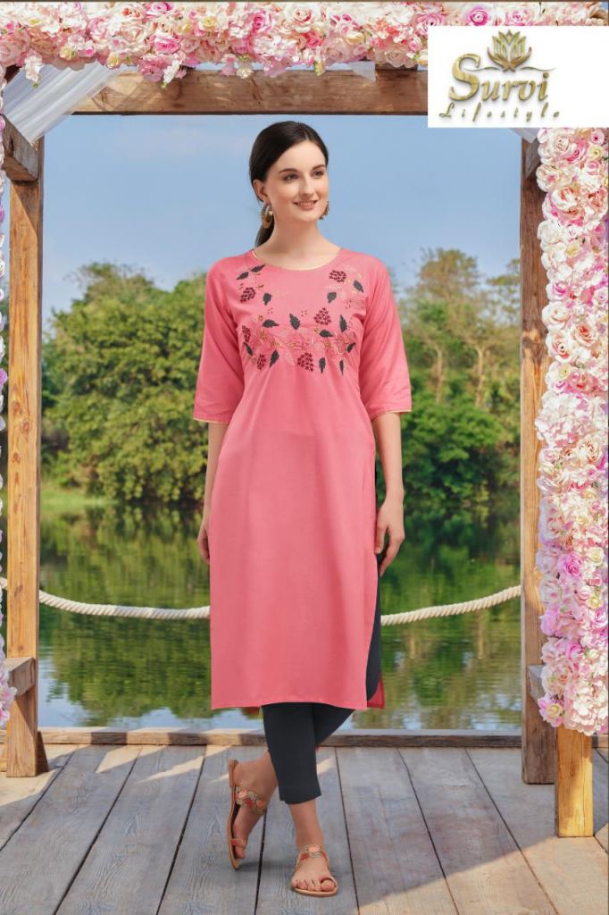 Survi Archi Vol 1 Branded Kurtis Wholesale In Surat, This catalog fabric is  rayon,