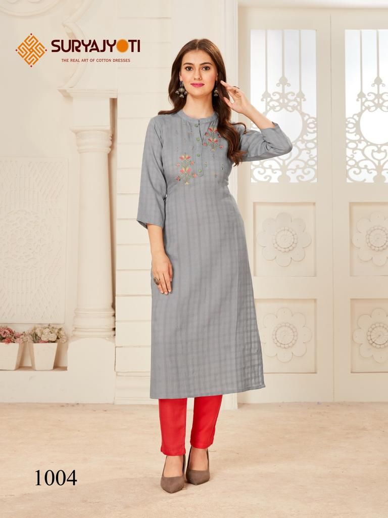 Suryajyoti Nirja Quicker Vol 1 Casual Wear Rayon Embroidery Kurti Collection