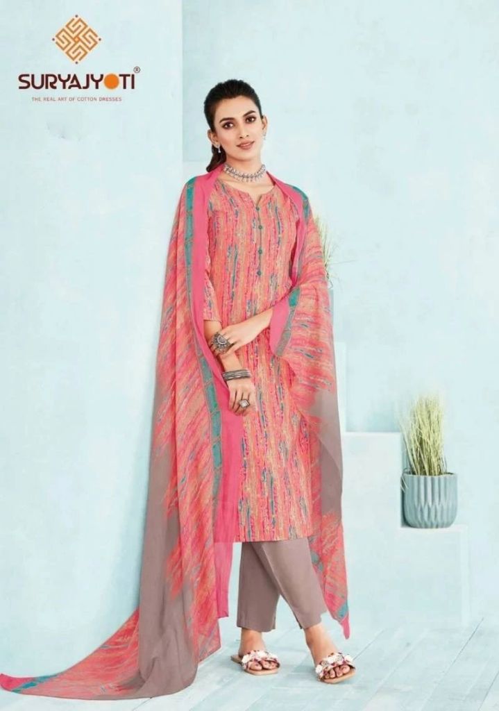 Suryajyoti Poshak Vol 3 Latest Cambric Cotton Kurti Pant With Dupatta 