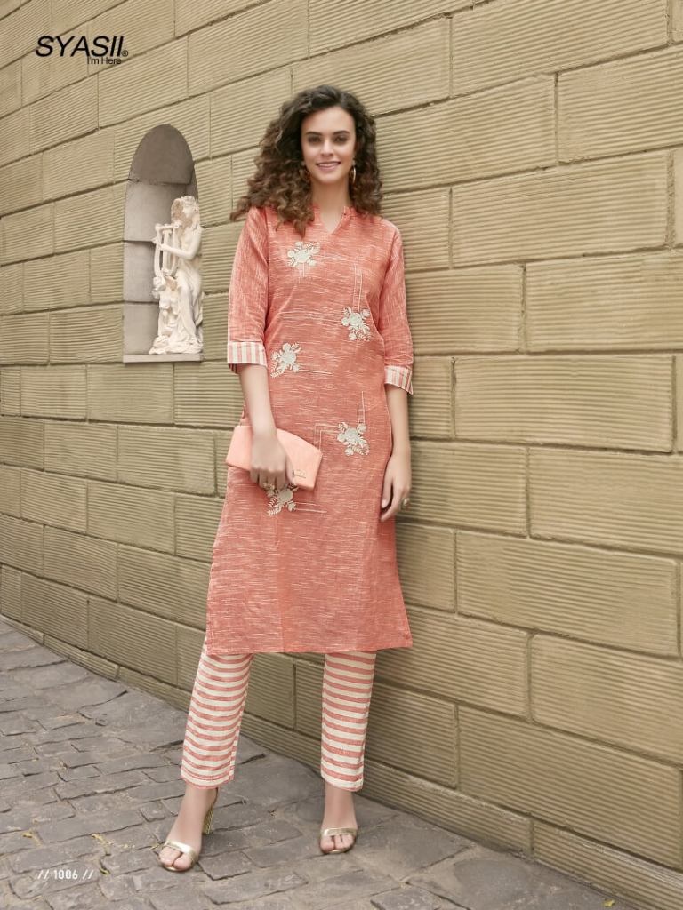 A- line Striagth strip Patta Khadi cotton Fancy and stylish Daily wear Kurti  for Women