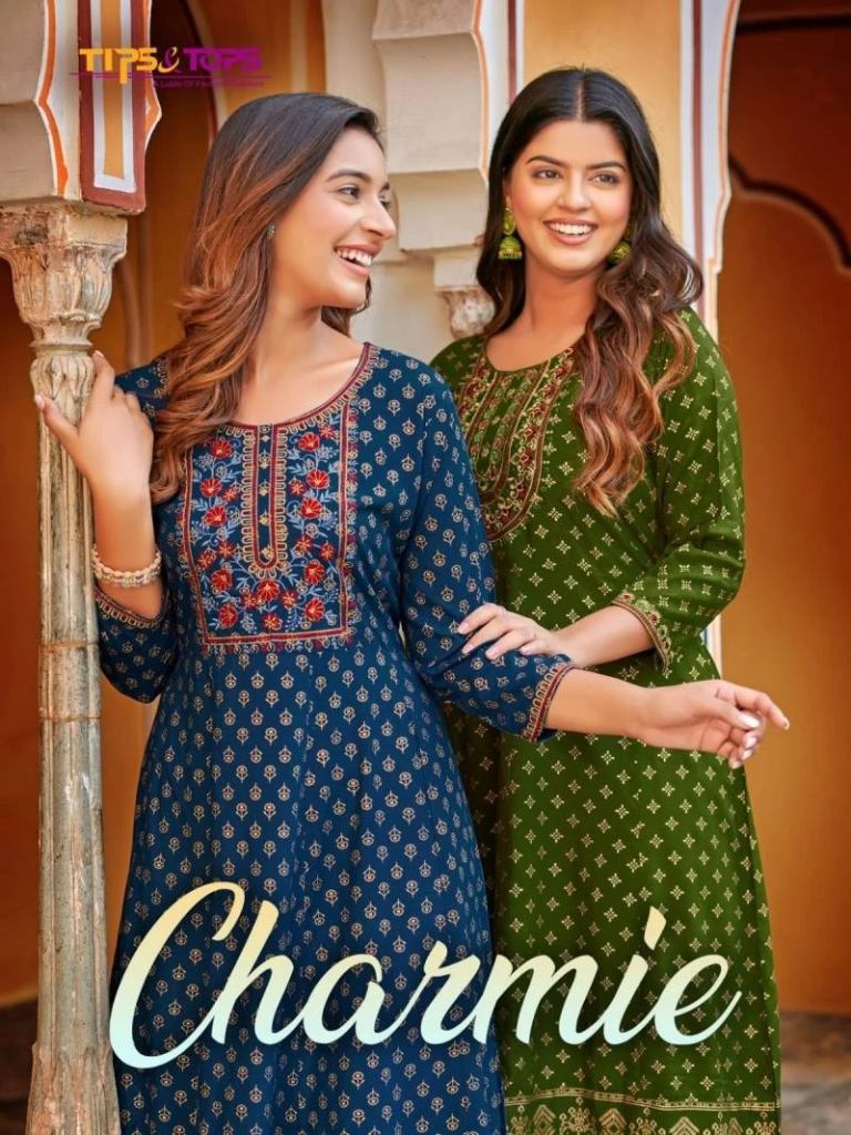 Tips And Tops Charmie Heavy Reyon Slub Foil Printed Kurtis