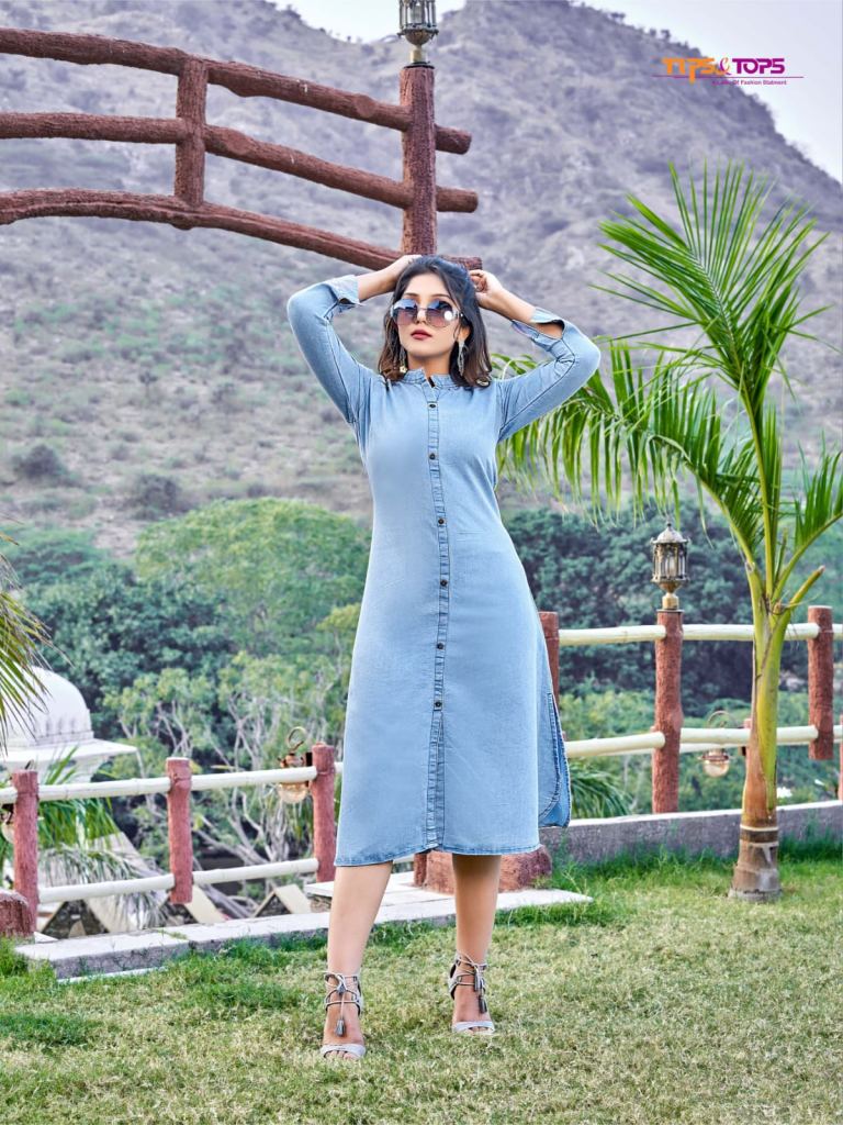 Pure Cotton Denim Kurti with Embroidery Work on dvanza - dvz0003441