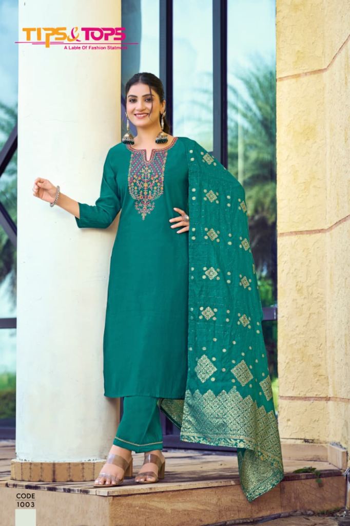 Tips And Tops Maahi Vol 2 Embroidery Work Kurti Pant Dupatta