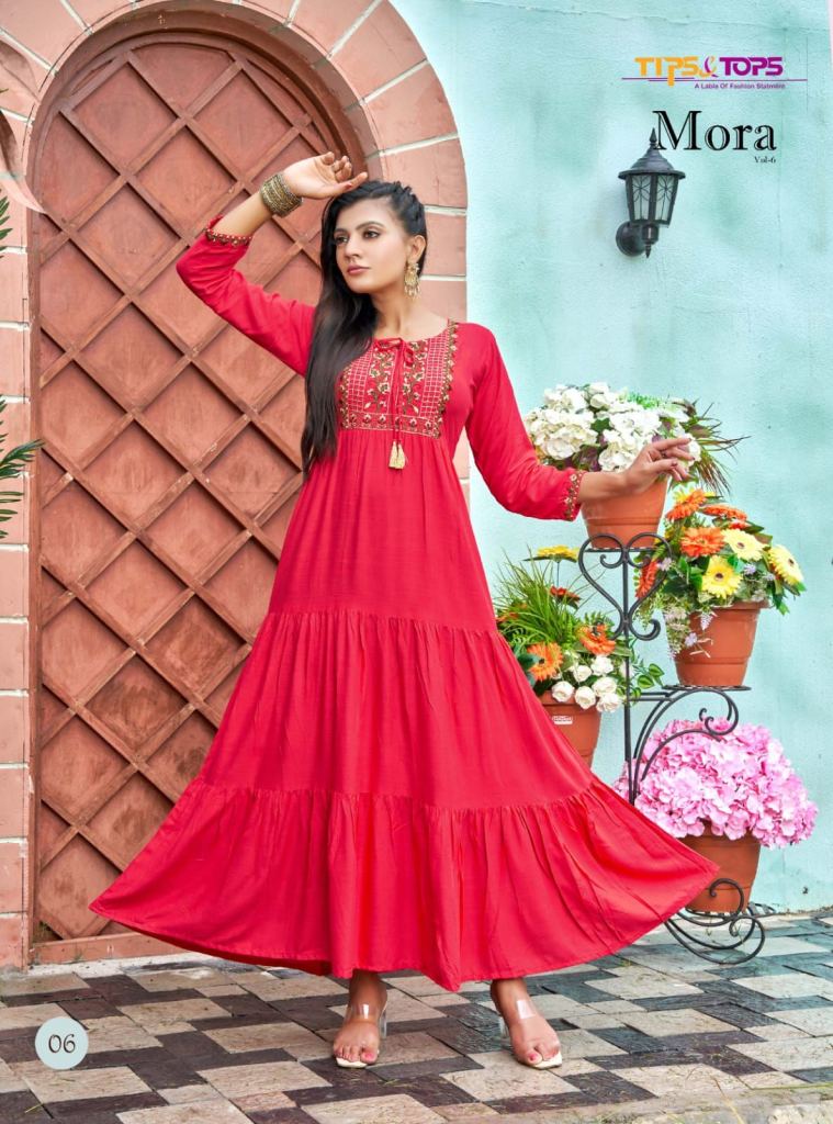 Tips And Tops Mora Vol 6 Heavy Rayon Long Anarkali Kurtis Collection