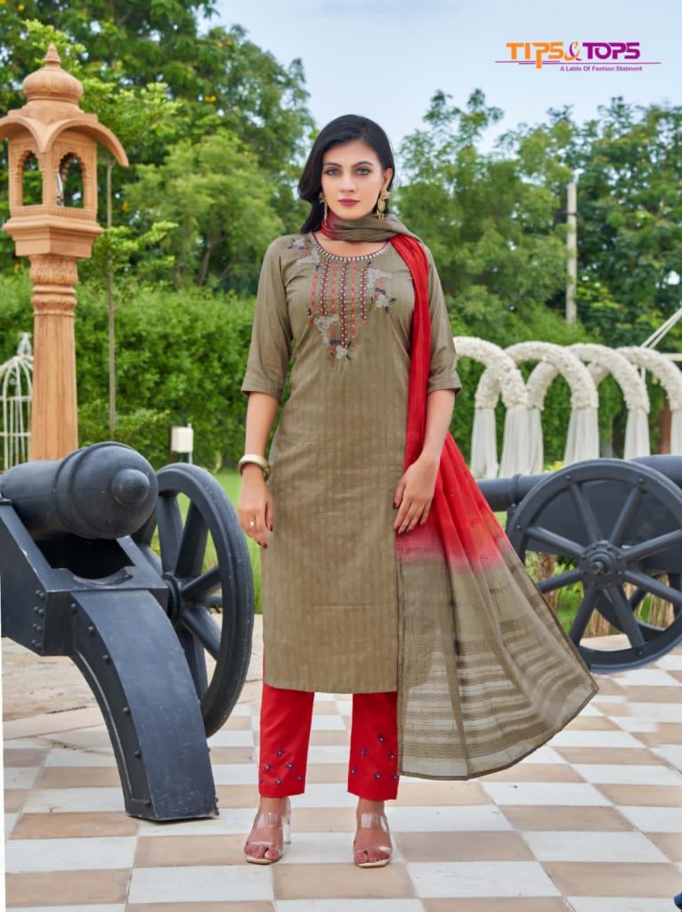 MADHURYA BY WOOGLEE BRAND FABRIC VISCOSE HANDWORK KURTI COTTON LYCRA  EMBROIDERYWORK WITH JACQUARD DUPATTA WHOLESALER AND DEALER