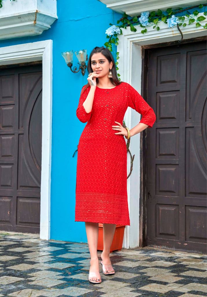 Cherry Red Cotton Lucknowi Chikankari Kurti in Dandeli at best price by  Ankur Handicrafts - Justdial