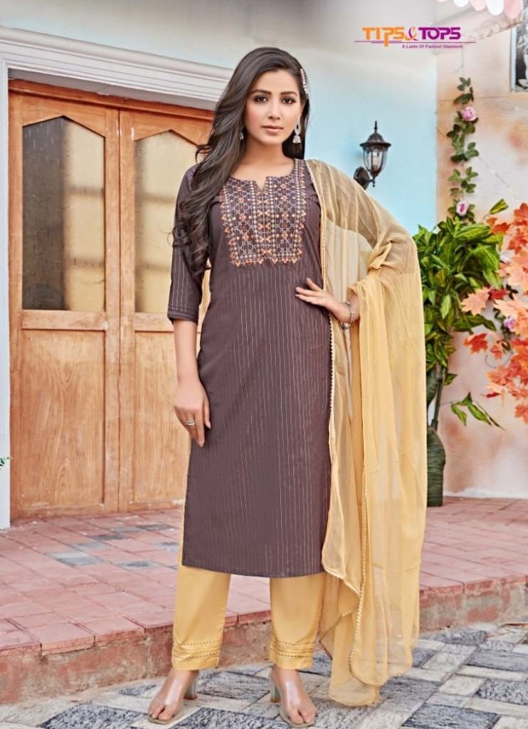Tips &Tops Biba Cotton Embroidery Ready made top bottom with Dupatta