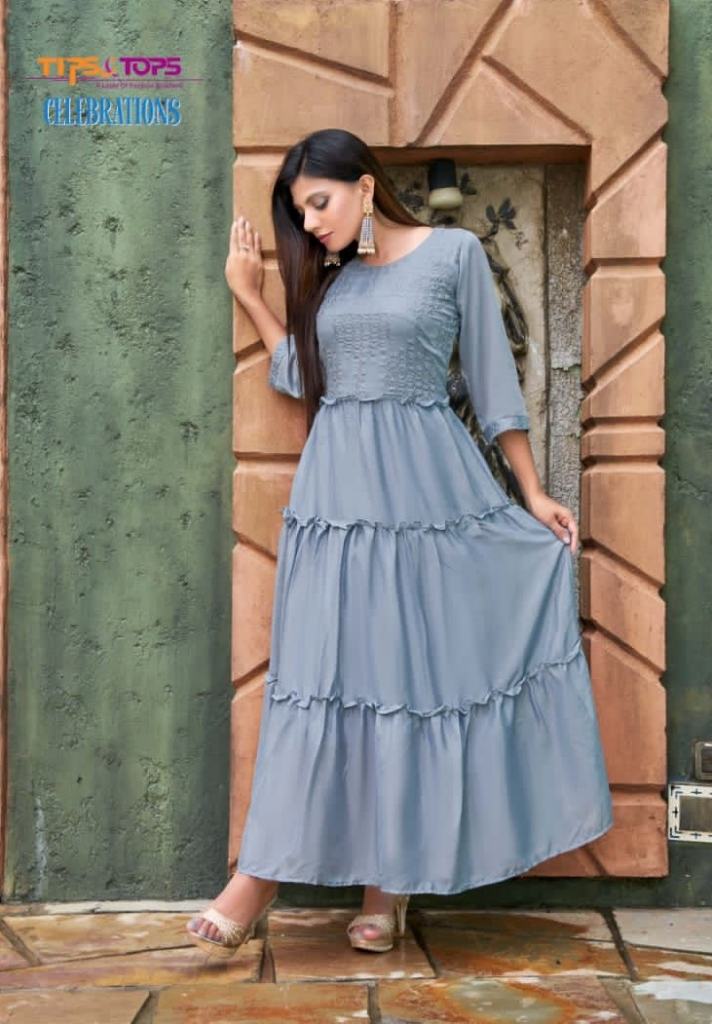 Tips &Tops Celebrations  Viscos Sequence Festive Wear Heavy Fancy Gowns Kurti Collection