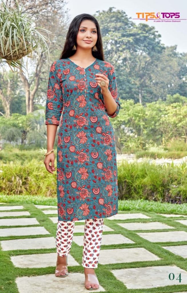 Tips & Tops Cotton Ghazal Catalog Daily Wear Cotton Kurti With Pent 