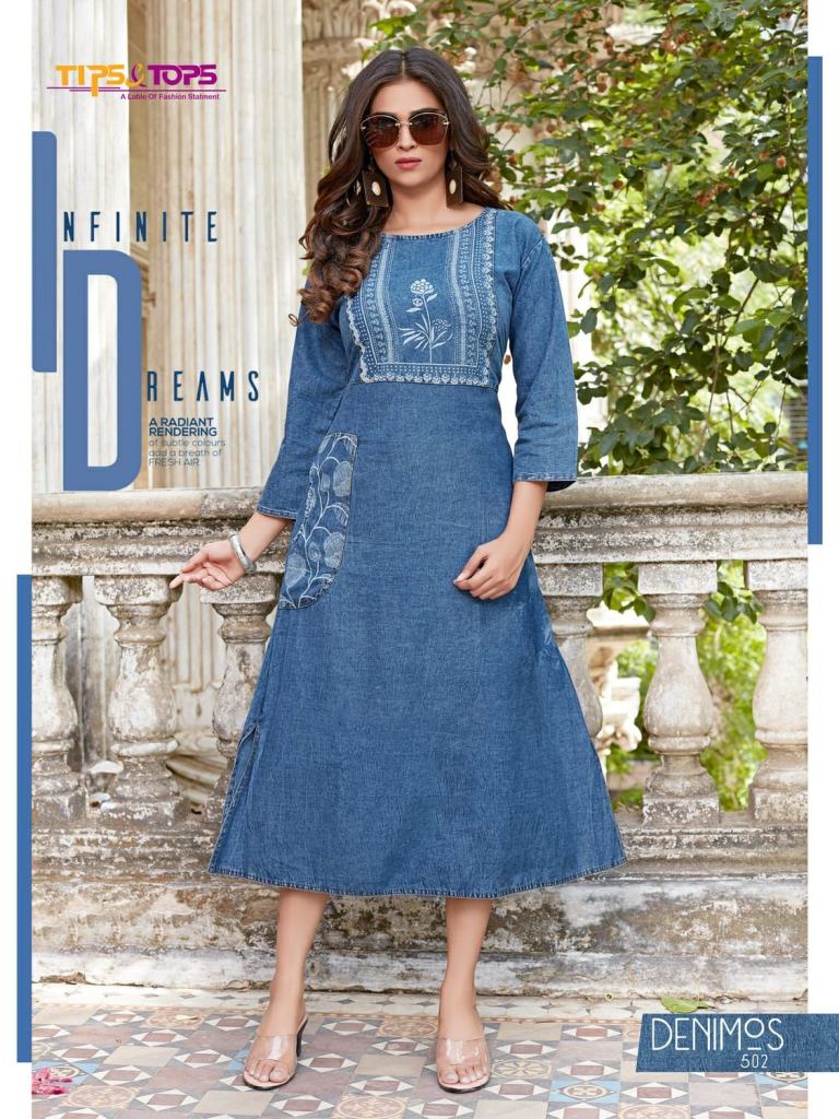 Tips &Tops Denimos Vol 5 Pure Denim Cotton Manual Work Casual Wear Kurti Collection