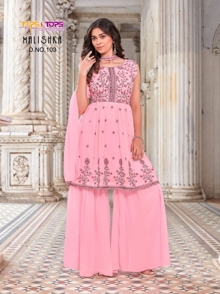 Tips & Tops Malishka Designer Festive Wear Readymade Top with Sharara Collection